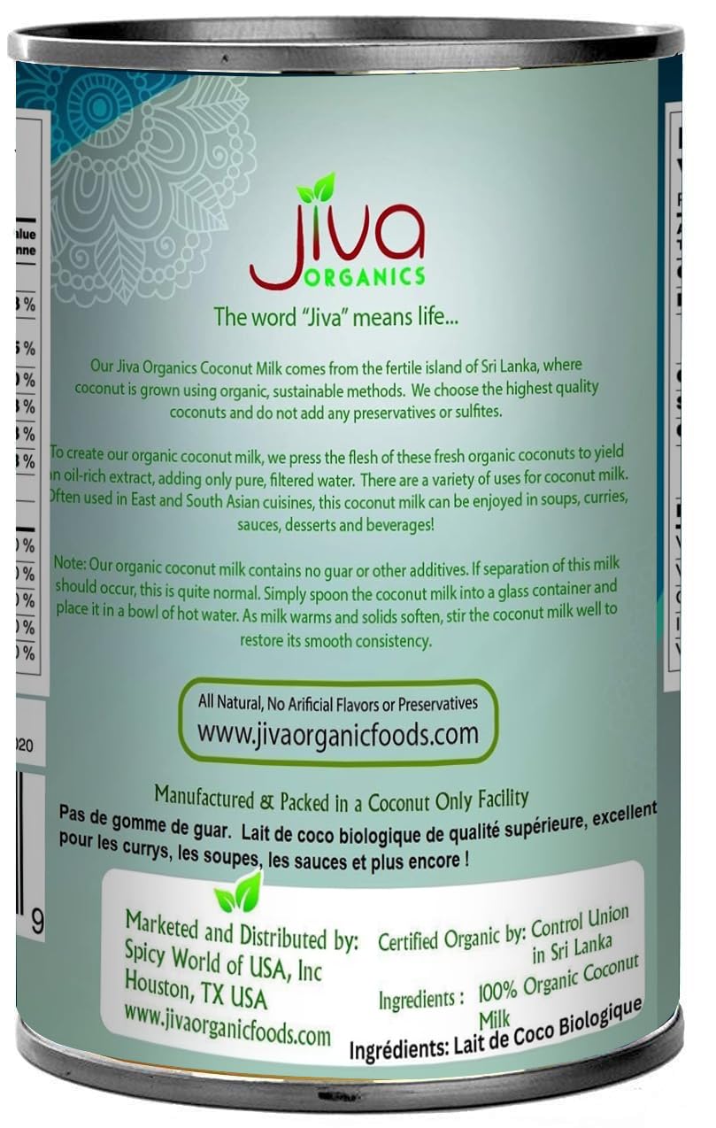 Organic Coconut Milk 13.5 Ounce (Pack of 12) - Unsweetened, Premium FULL 18% Fat, Vegan, Paleo, No Guar Gum, BPA Free, Keto Friendly by Jiva Organics