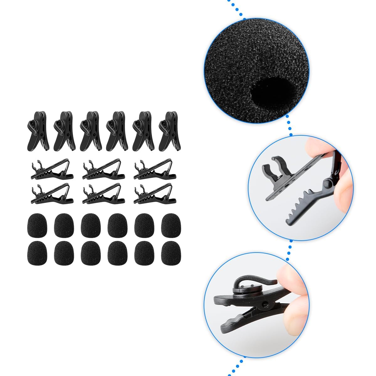 GLADFRESIT 24PCS Microphone Accessory Kit Highly Elastic Practical High-Quality Plastic Clips 075 Clips Sponge Suitable for Lavalier Microphones - Image 3