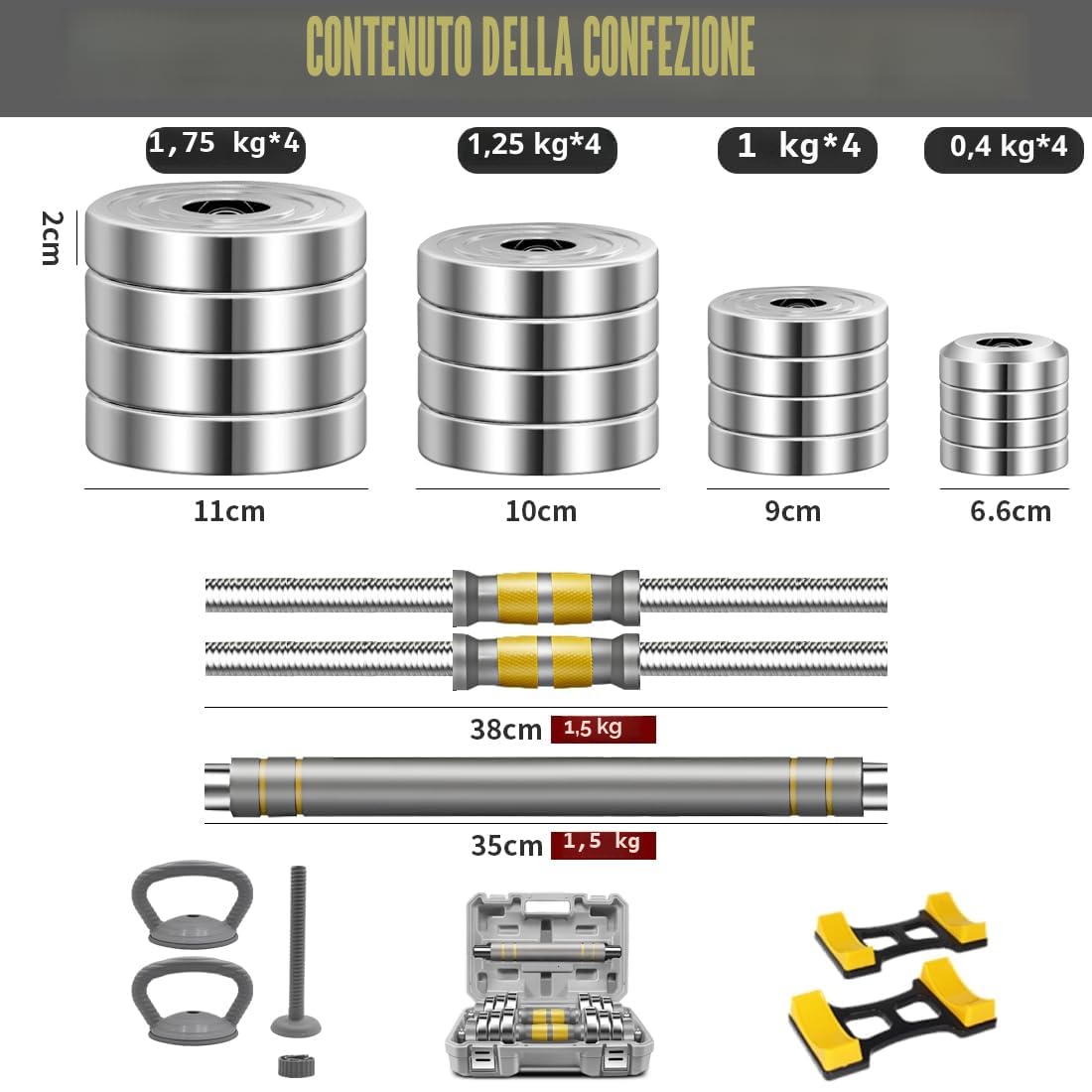 PHOEROS Set di Manubri Regolabili - Set Pesi 20/30/40 KG, Manubrio Bilanciere Kettlebell 3 in 1, Manubri in Acciaio Parì per Allenamento Fitness, Attrezzatura Palestra Casa per Uomini e Donne