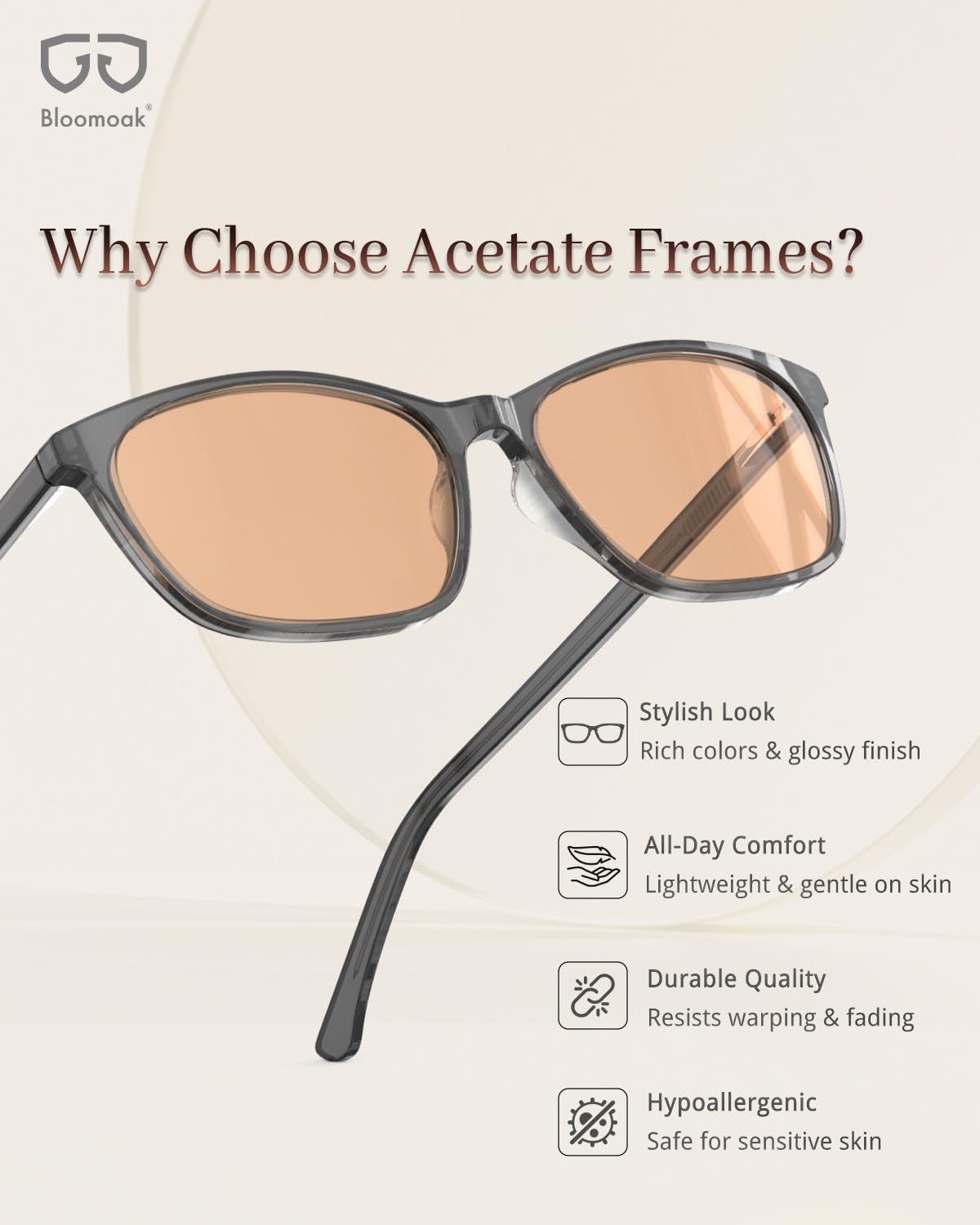 Bloomoak Rose Migraine Glasses,FL-Flex Light Sensitivity Relief Tinted Glasses for Indoor Fluorescent Glare/Photophobia/Women - Image 4