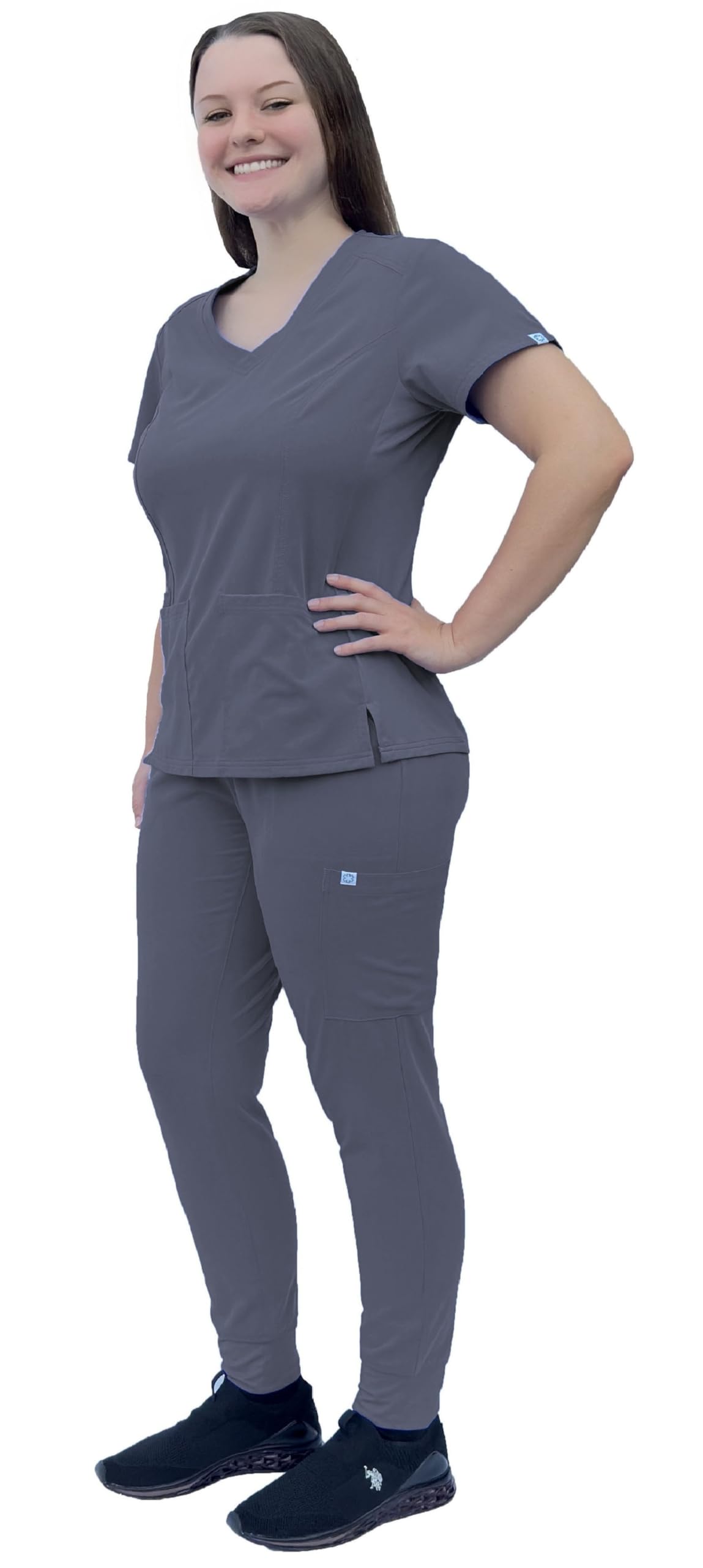 ANGIE UNIFORMS PREMIUM Jogger Scrubs for Women Set Side Spandex 2 Pockets Top Tapered Leg Jogger Pants Soft