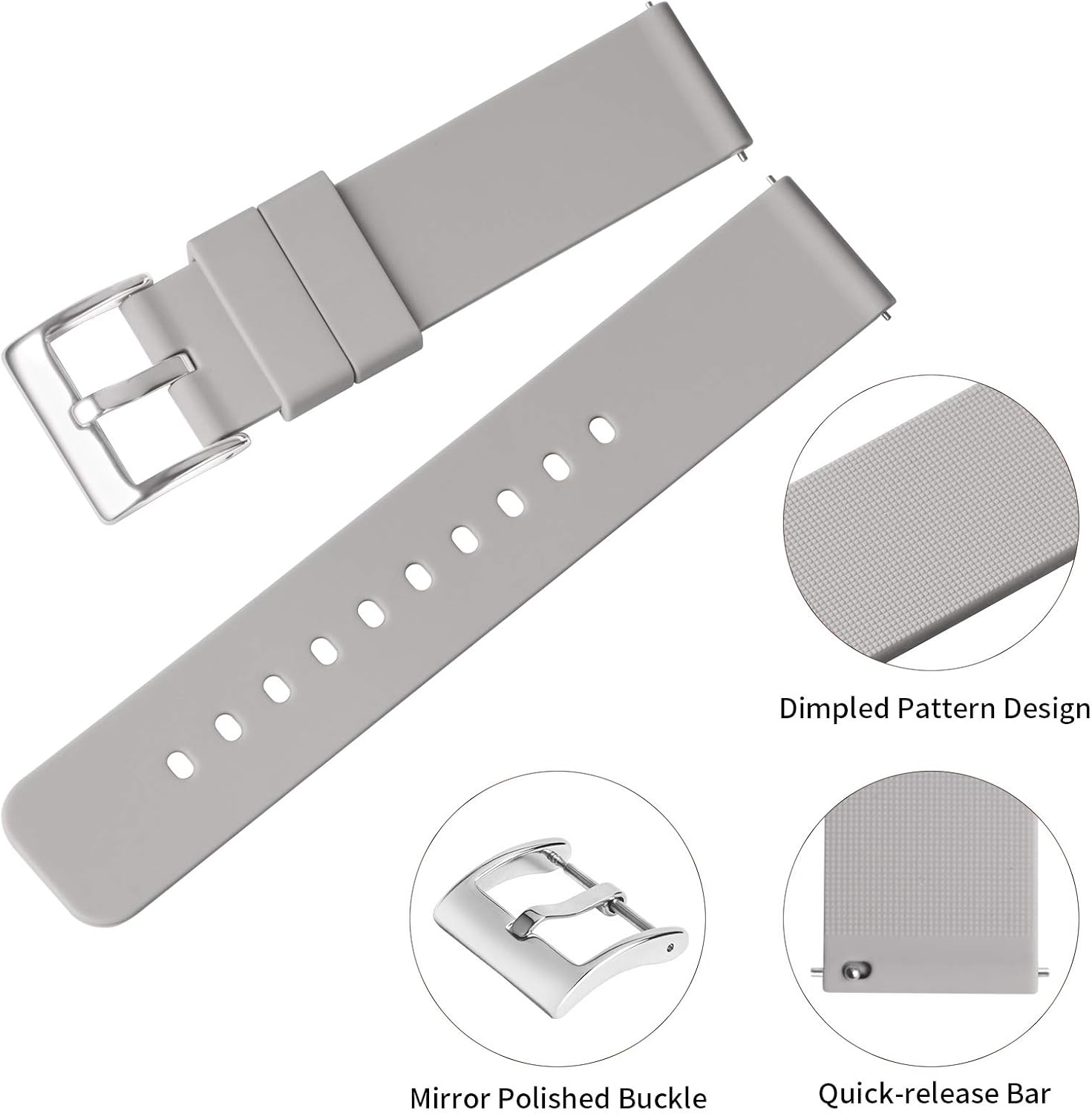 Silicone Watch Straps 18mm Quick Release Grey Blue Soft Rubber Watch