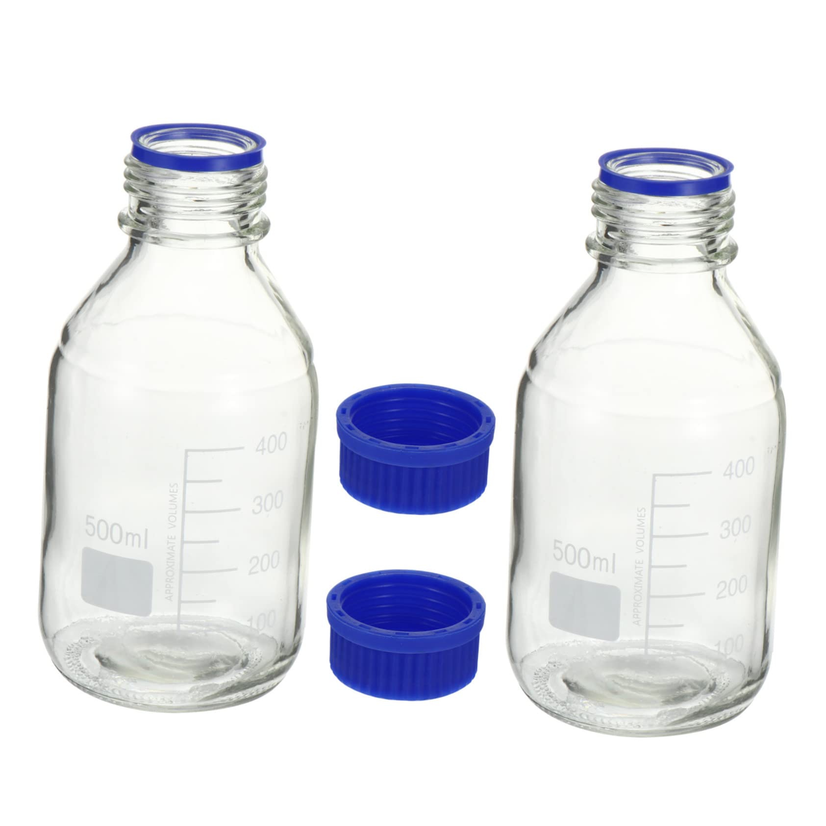 Round Lab Flacon de Réactif Chimique en Verre 500ml, 2 Pièces, Base Solide pour Recherche et Chimie, Stockage Précis des Liquides