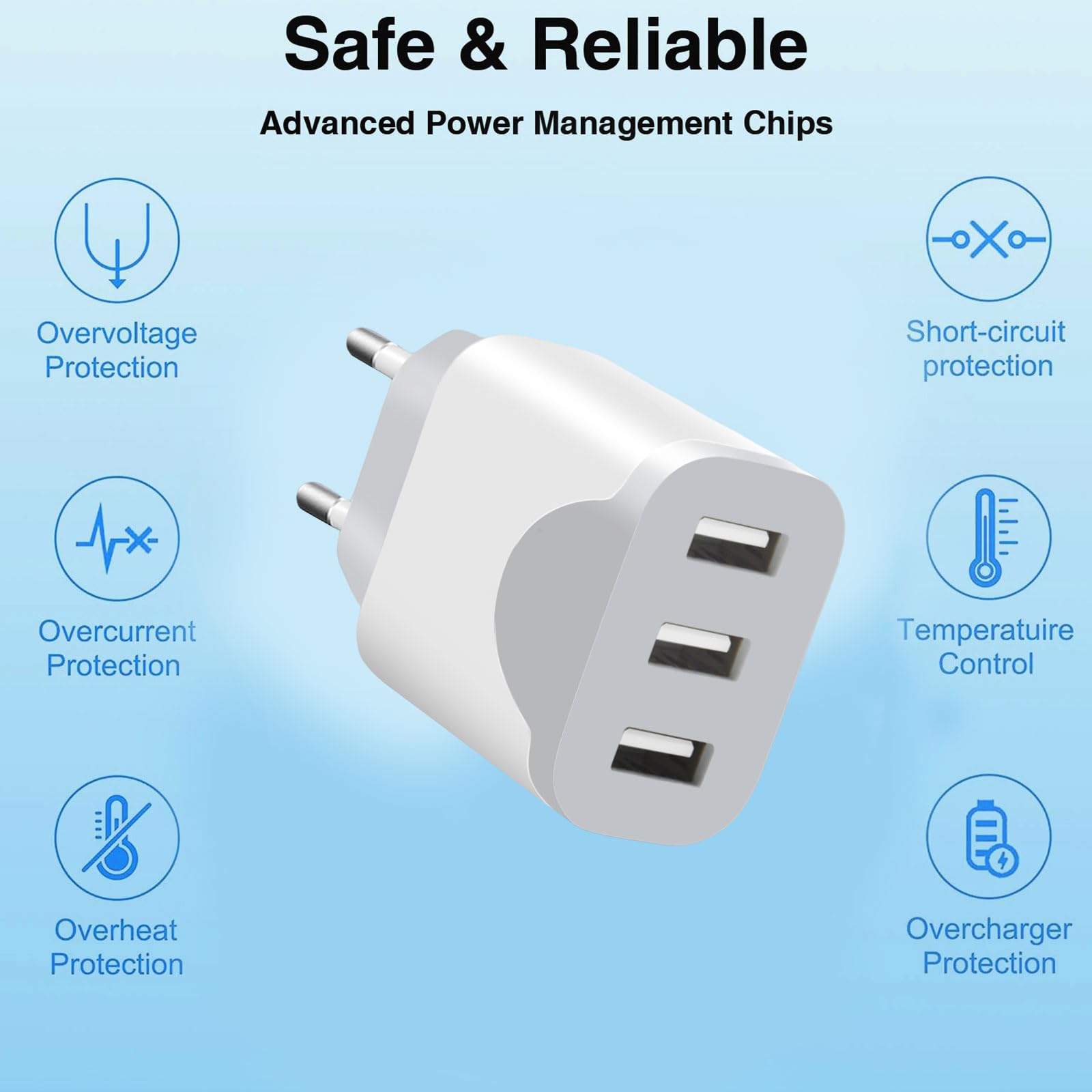 2 Pezzi Caricatore USB, Adattatore di Caricabatterie USB a 3 porte per iPhone 16 15 14 13 12 11 Pro Max SE XS XR 8 Plus SE, iPad, Samsung Galaxy (Bianco)