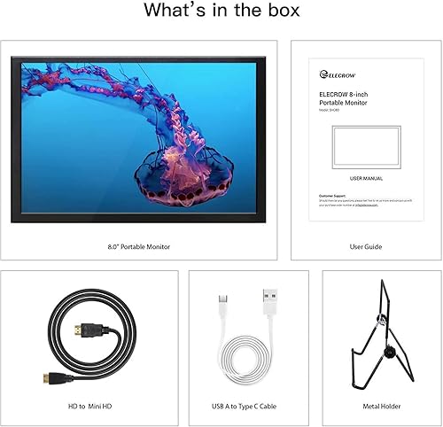 Miniatura 7 de ELECROW 8" Portable Monitor, 1280x800 Mini Non-Touch Capacitive Monitor with HD Port Compatible with Raspberry Pi, LCD Display Built-in Dual