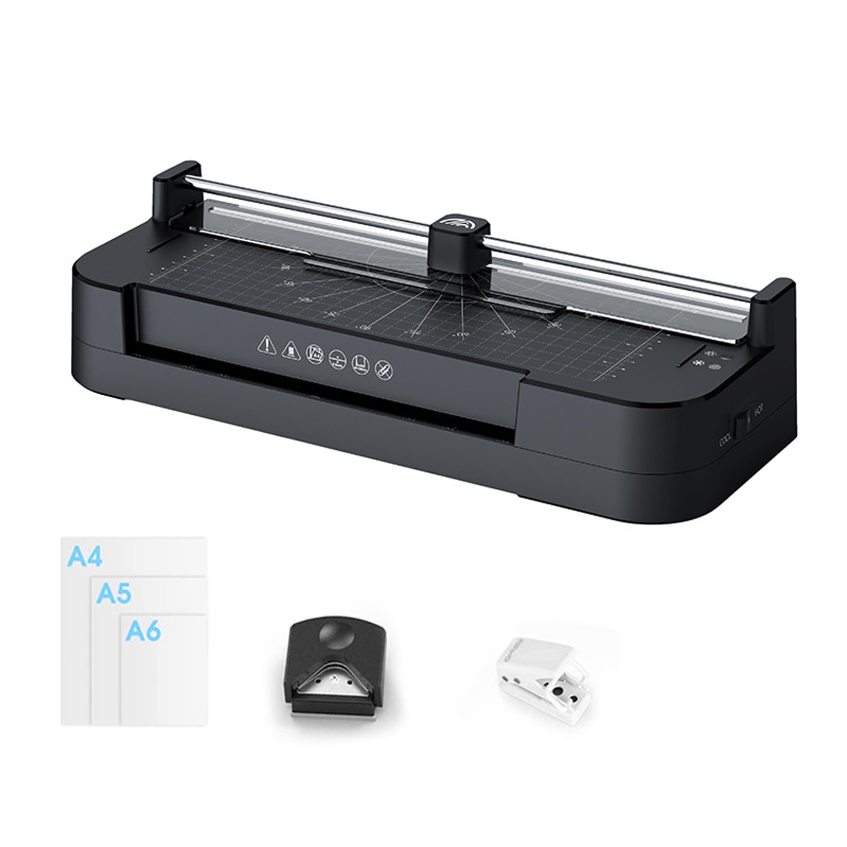 Plastificadora A4,Calentamiento Rápido en 2 Minutos,Ajuste Frío/Calor,Tope ABS,Corta, Perfora y Redondea Esquinas - Incluye 10 Fundas Plastificar A4/A5/A6 (B)