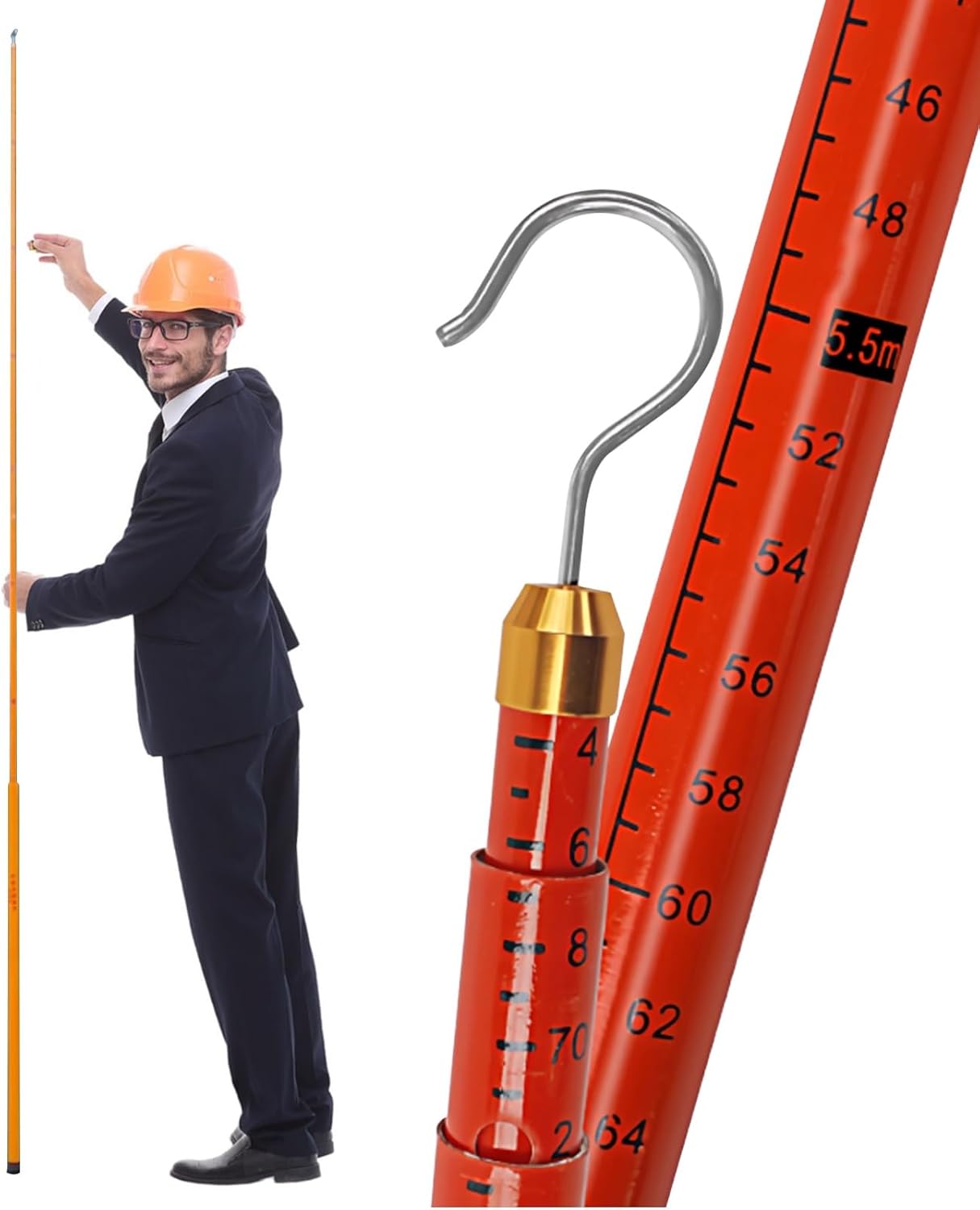 Retractable 19.7ft Measuring Stick - Lightweight Orange Survey Rod with Carrying Bag, Ideal for Power Line Inspections, Height Measurement Tool for Professional