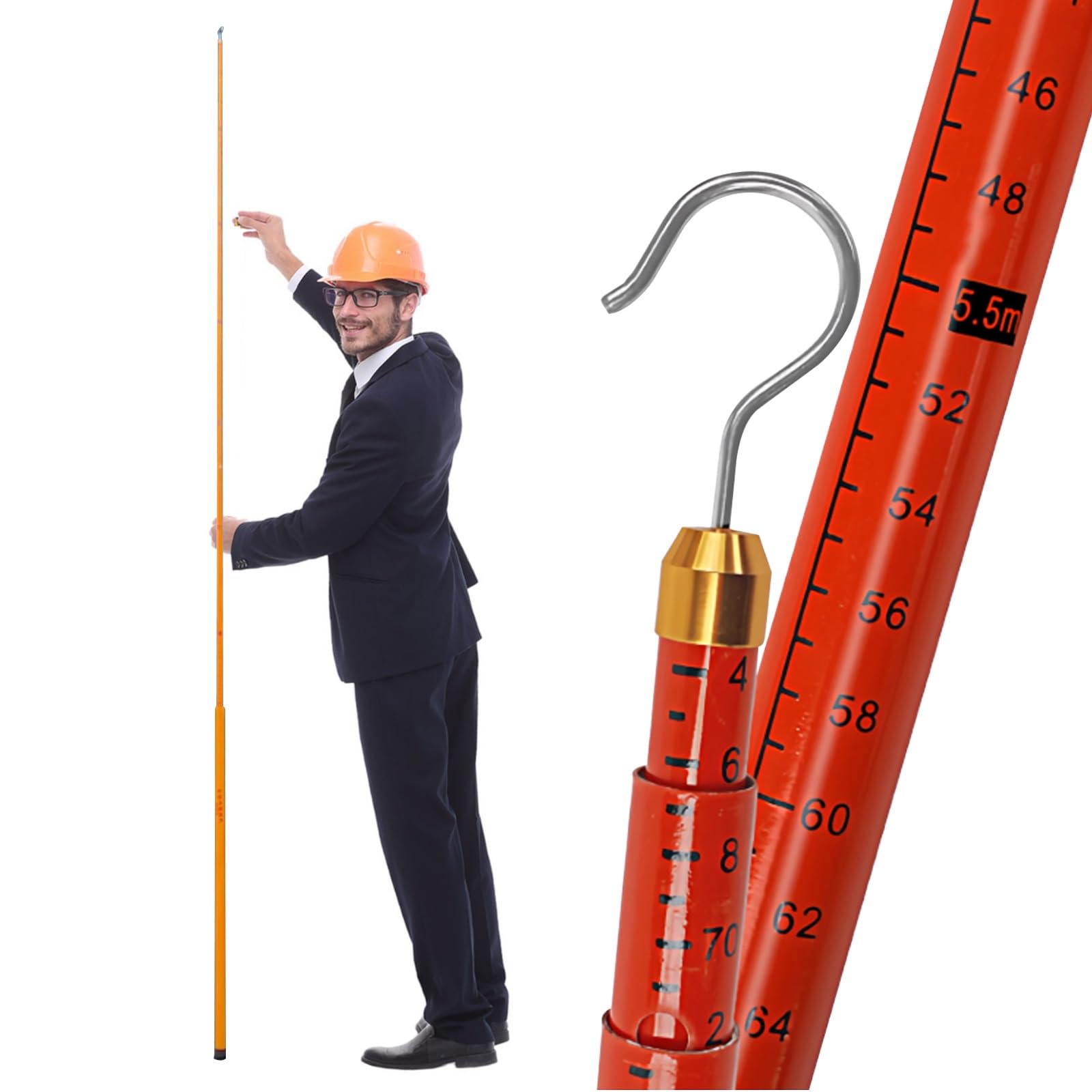 Perche de Mesure Haute Tension, Perche de Mesure rétractable légère de 8 m (26,2 pi) pour l'inspection des Lignes électriques, Canne d'arpentage Orange avec Sac de Transport, Outil de Mesure