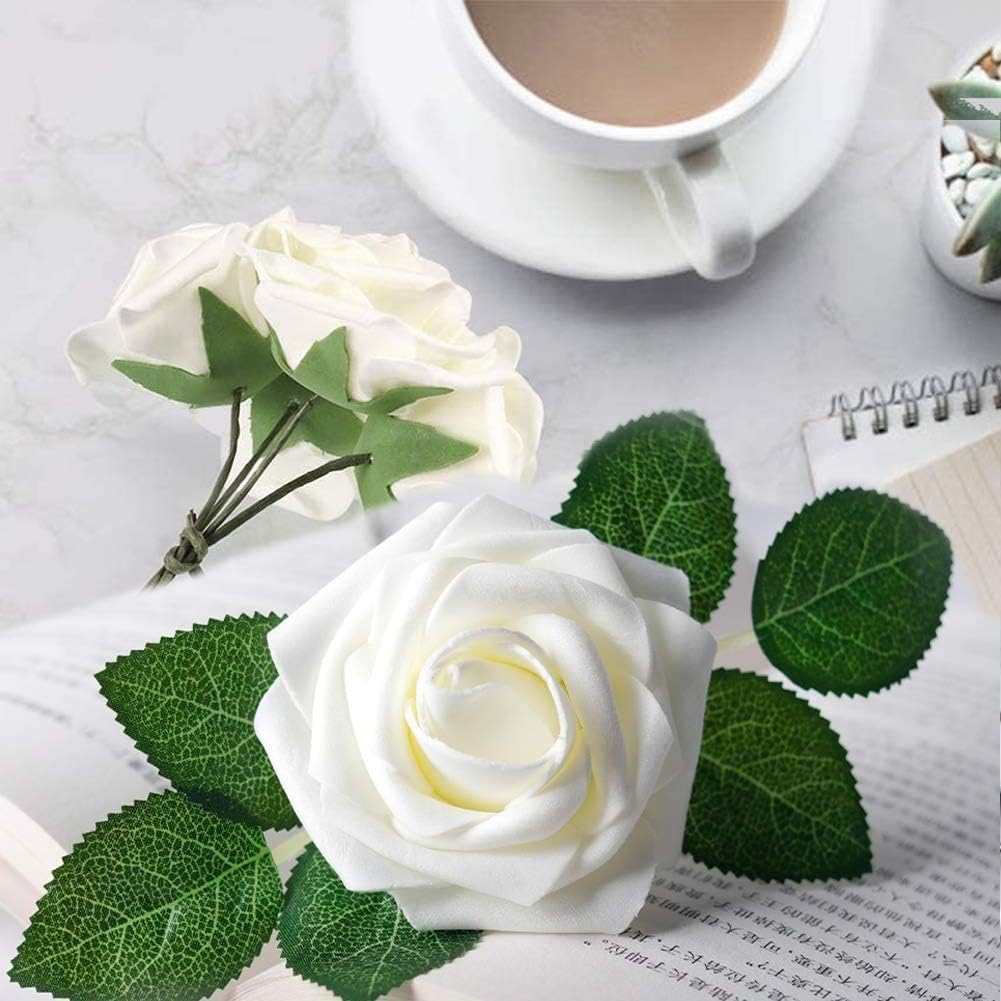 Artificial Flowers 25pcs Real Looking Fake Roses with Stems for DIY Wedding Bouquets Baby Shower Centerpieces Floral Arrangements Party Tables Home Decorations - Image 3