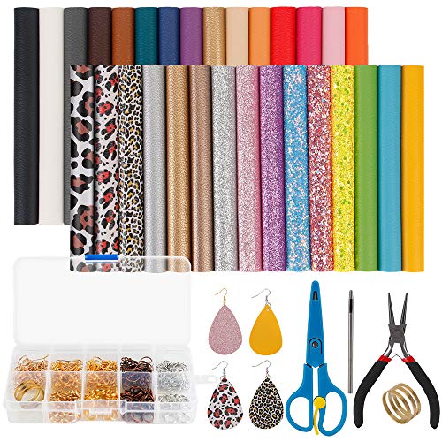 30 Pieces Leather Earring Making Kit Includes 5 Styles Faux Leather Sheets