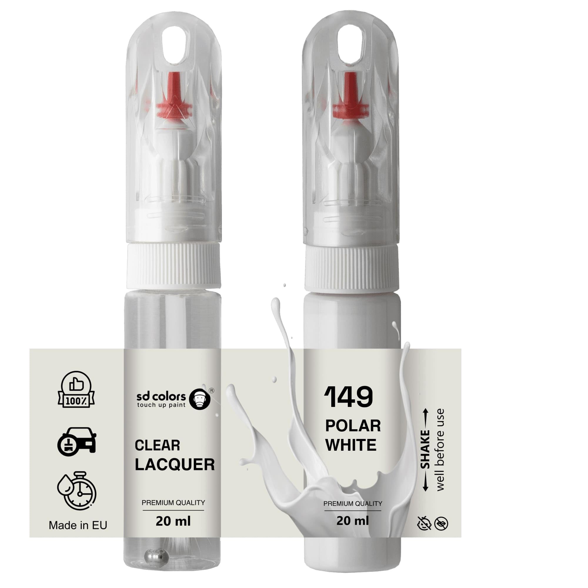 Sd Colors Paint+Lacquer Polar White 149/9149 Touch Up 20 Ml Paint Brush Repair Scratch Chip (Paint+Lacquer)
