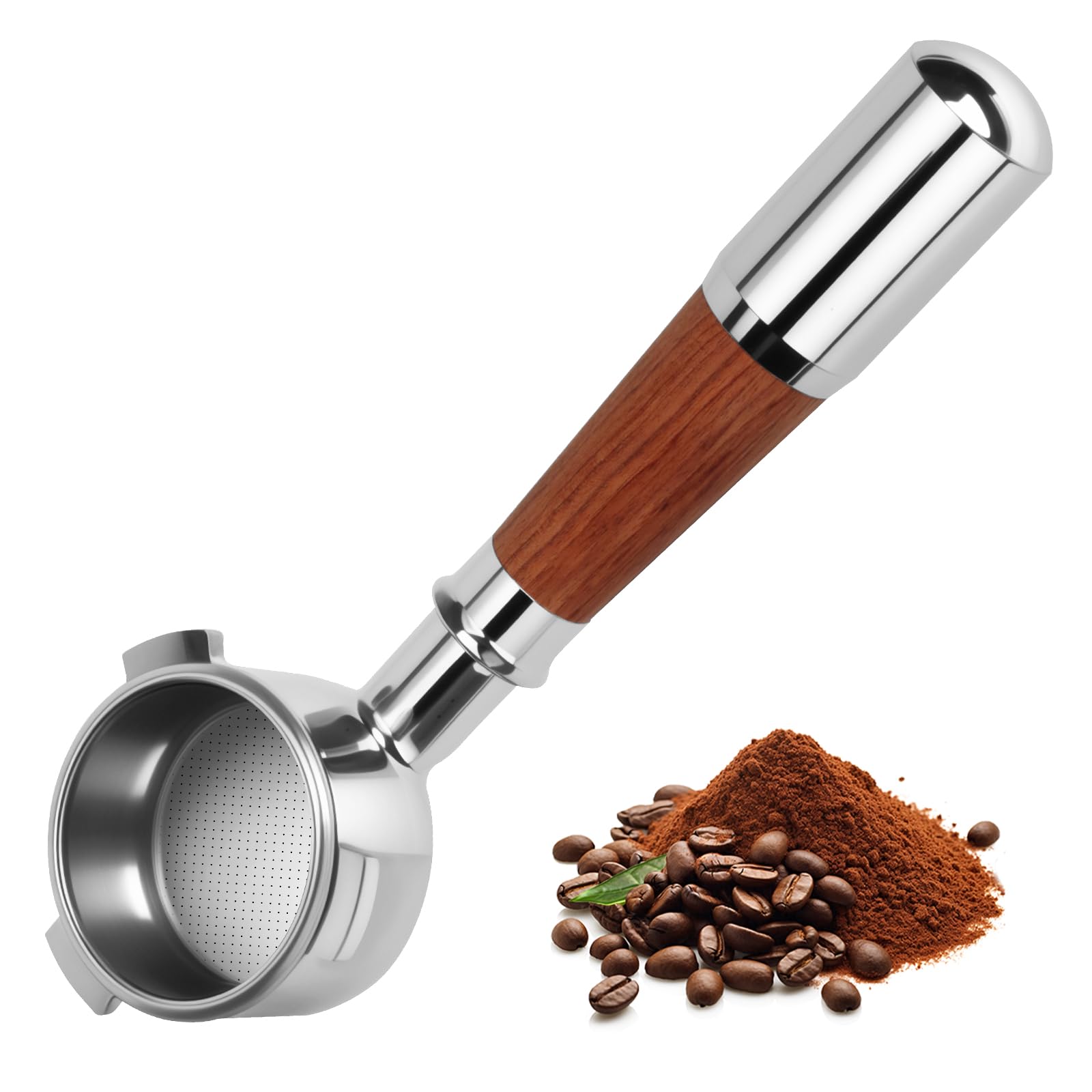 Cozary Portafiltro Sin Fondo de 54 mm,con 3 Orejas y Mango de Madera, Reutilizables, para Breville Espresso Machines 870/878/880, para su uso en Hogares,Cafeterías y Restaurantes de Estilo Occidental