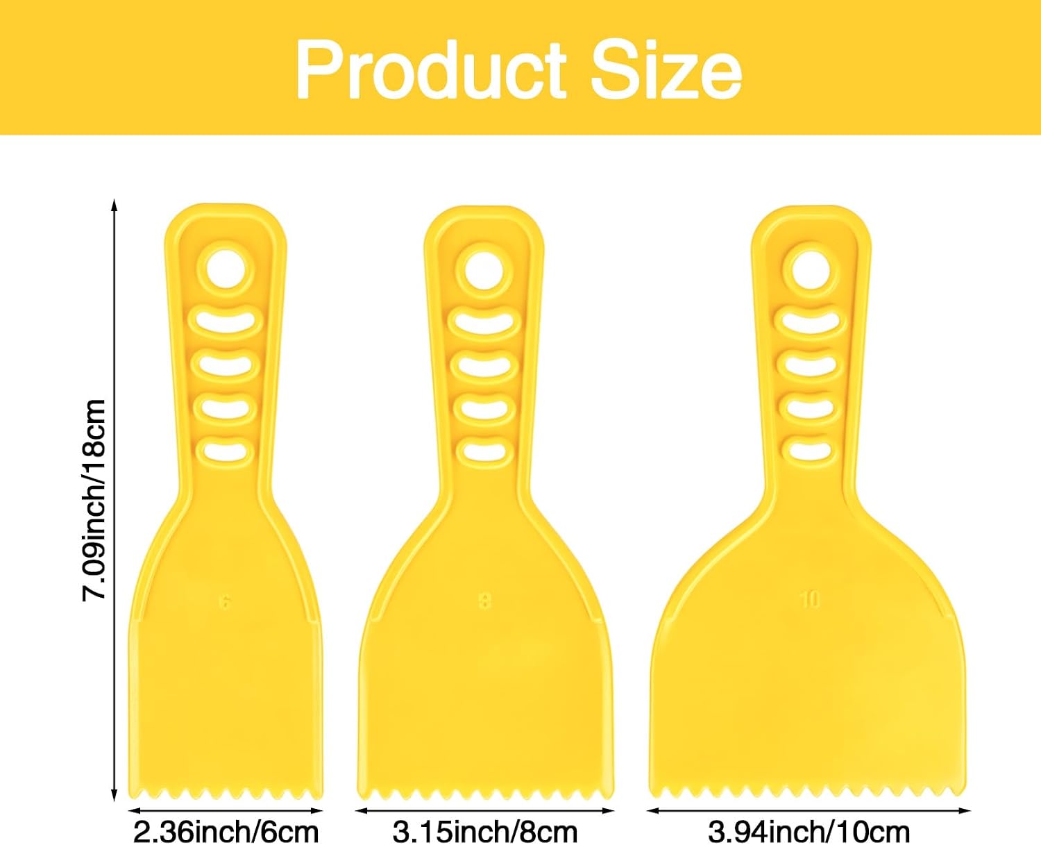 3 PCS Body Filler Spreader Tools Plastic Notched Trowel with Handle | Adhesive Barrier Spreader Tools in 3 Sizes Glue Applicator Kits for Automotive Body Fillers Putties Glazes Epoxy Resin Caulk