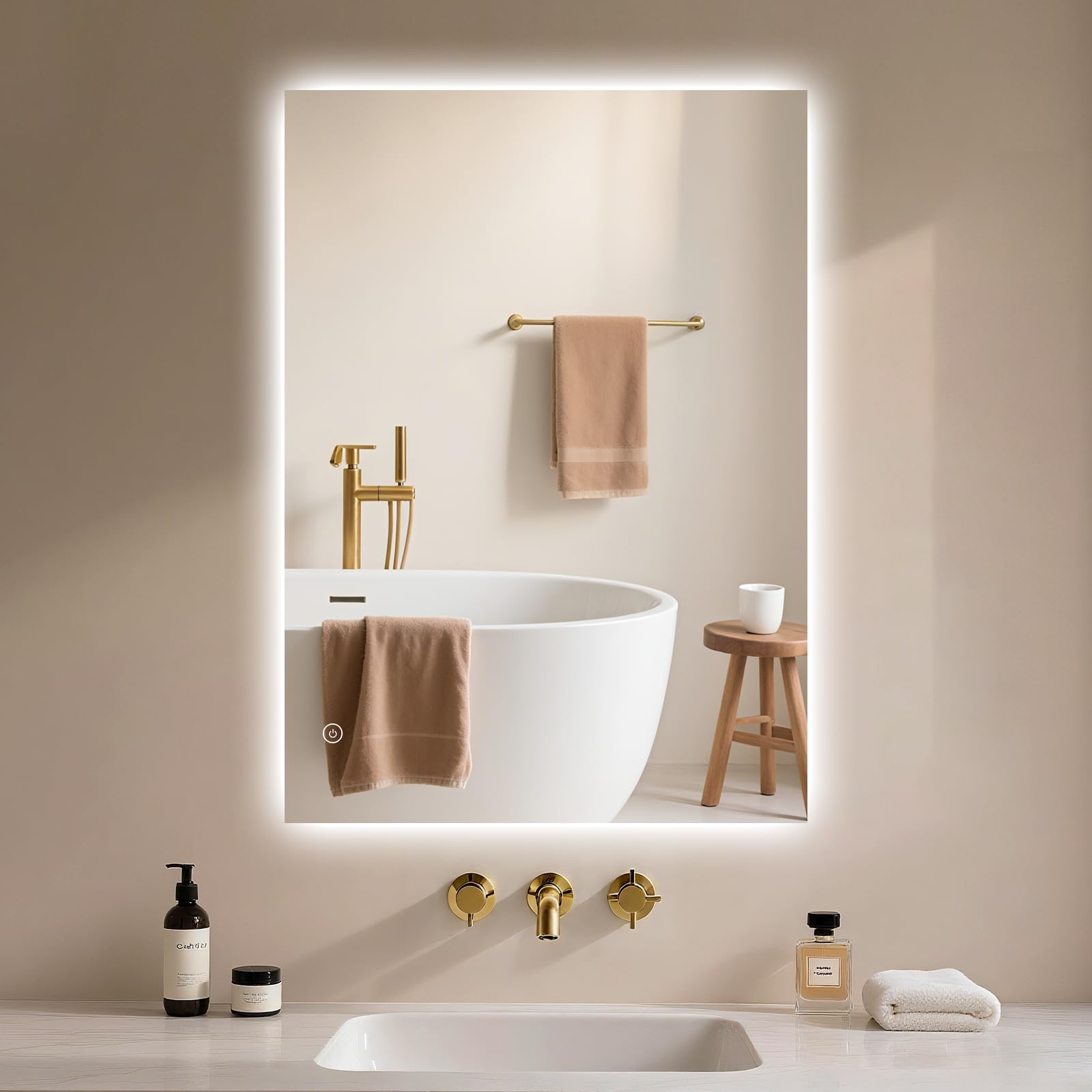 Archaluxe Bathroom Mirror with Light: 50x60cm Wall Mounted Illuminated Smart Mirror with Touch Sensor, 3 Colors Dimmable, Memory Function,LED Bathroom Mirror IP44 Horizontal/Vertical