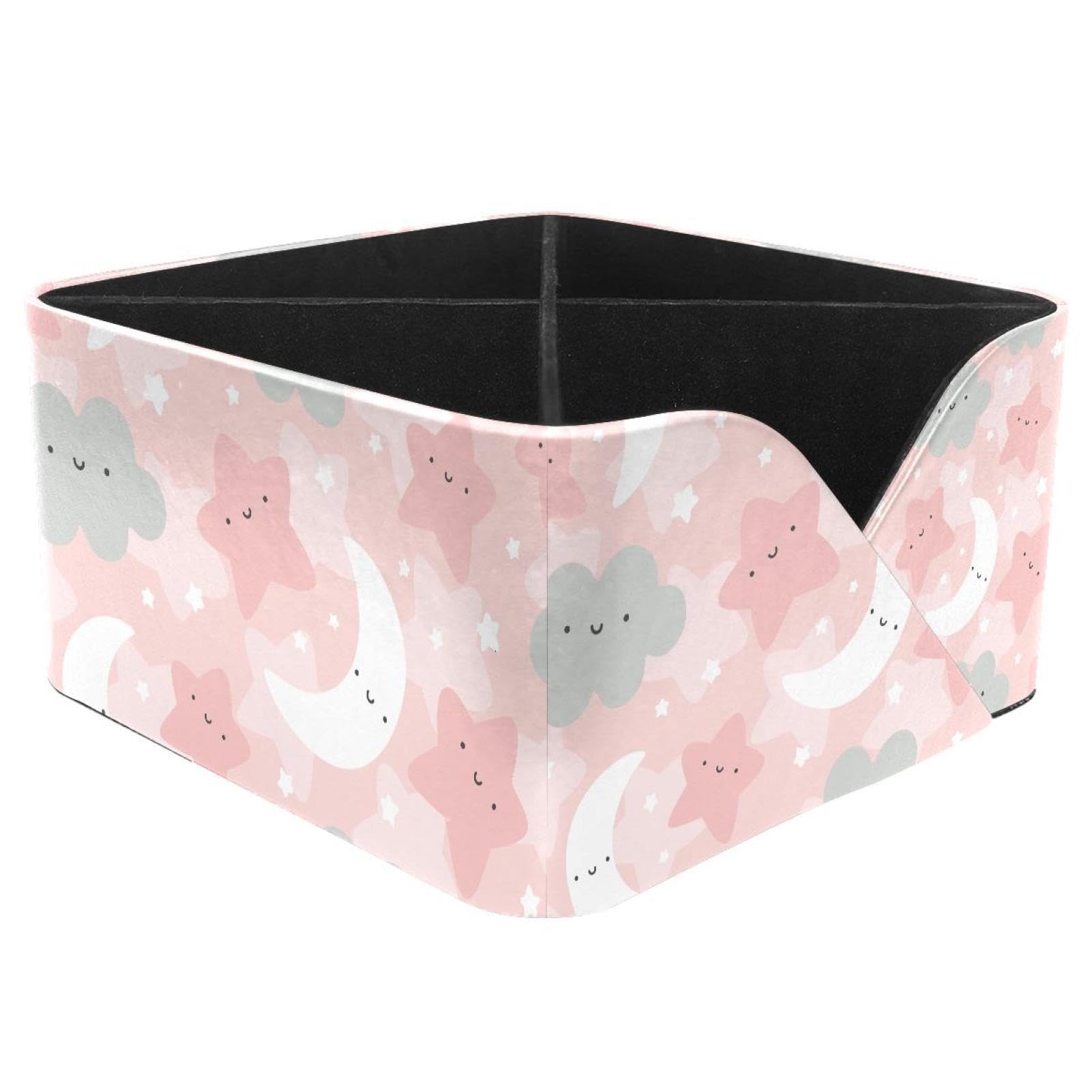KengjuTesu Cloud Moon and Stars Cute Pattern Cartoon Desktop Organizer Pen Holder, Rectangular Pencil Cup for Office, Study and Makeup Stations
