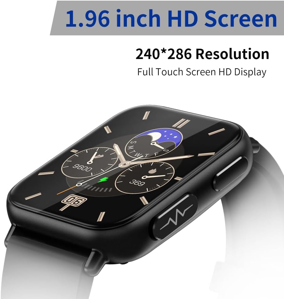 Close-up of the DigiKuber TK10 smartwatch screen, highlighting its 1.91-inch HD display and 240x286 resolution.