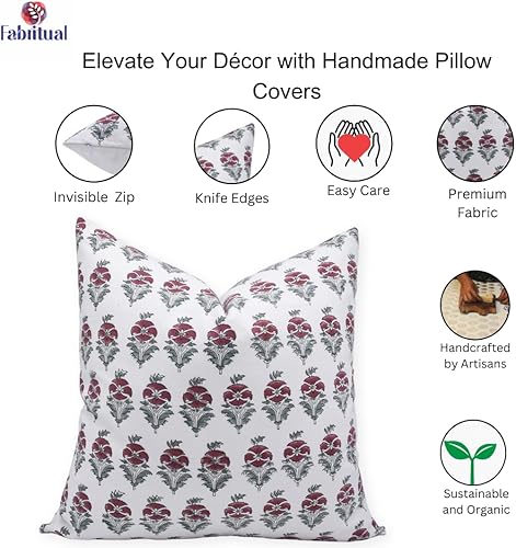 Miniatura 4 de Fundas de almohada de algodón grueso con estampado de bloques de 20 x 20 pulgadas, fundas de cojín decorativas hechas a mano para sofá y sillón,