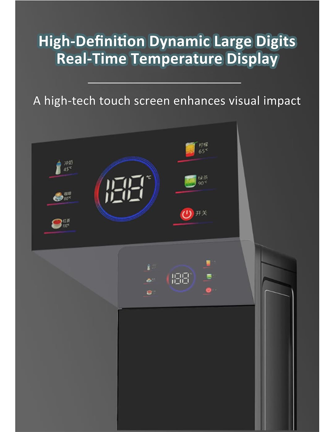 5-Gallonen-Wasserspender Mit Bodenbefüllung, Tür Aus Gehärtetem Glas Und Intelligentem Touchscreen, 5-Temperatur-Einstellung (heiß/kalt/Raum), For Zuhause Und Büro