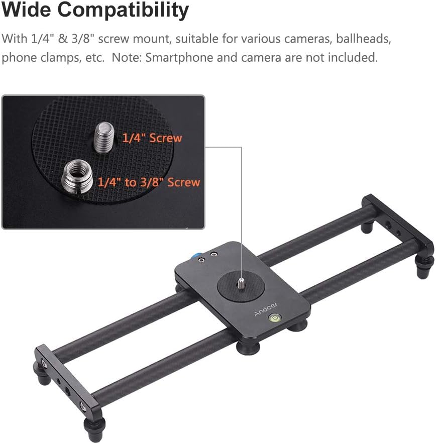 Andoer Carbon Fibre Camera Track Slider Video Stabiliser Rail with Mini Ball Head Phone Clamp for DSLR Camera Camcorder DV Film Photography Accessories Load Capacity 5 kg
