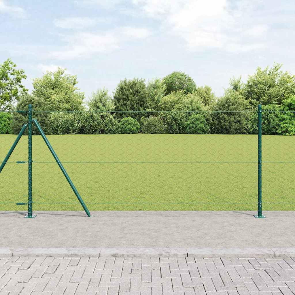 Valla de alambre soldada con base de hormigón, color verde, 100 x 1 m, acero recubierto de PVC, incluye postes y tensores, resistente a la intemperie para jardín, terraza y exterior