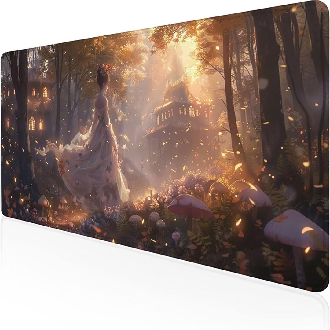Excel Shortcut-Tasten-Mauspad - erweitertes großes 1200 x 600mm XL-Spickzettel-Gaming-Mauspad | PC-Büro-Tabellenkalkulation-Tastaturmatte | rutschfeste genähte Kante Wald Fee