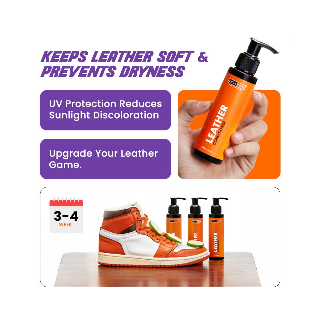SNEAKARE 100ml Leather Conditioner for Shoes, Bags, Jackets - Leather Shoes Cleaner & Polish for Men & Women - Shoe Care Kit for Leather, Suede, Boot Polish, Shoe Shine & Protection 1