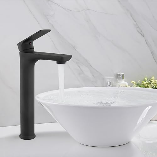 Miniatura 8 de Midanya Grifo de lavabo de baño, negro mate, grifo de lavabo alto para lavabo, grifo mezclador de lavabo de una sola manija, agujero único con
