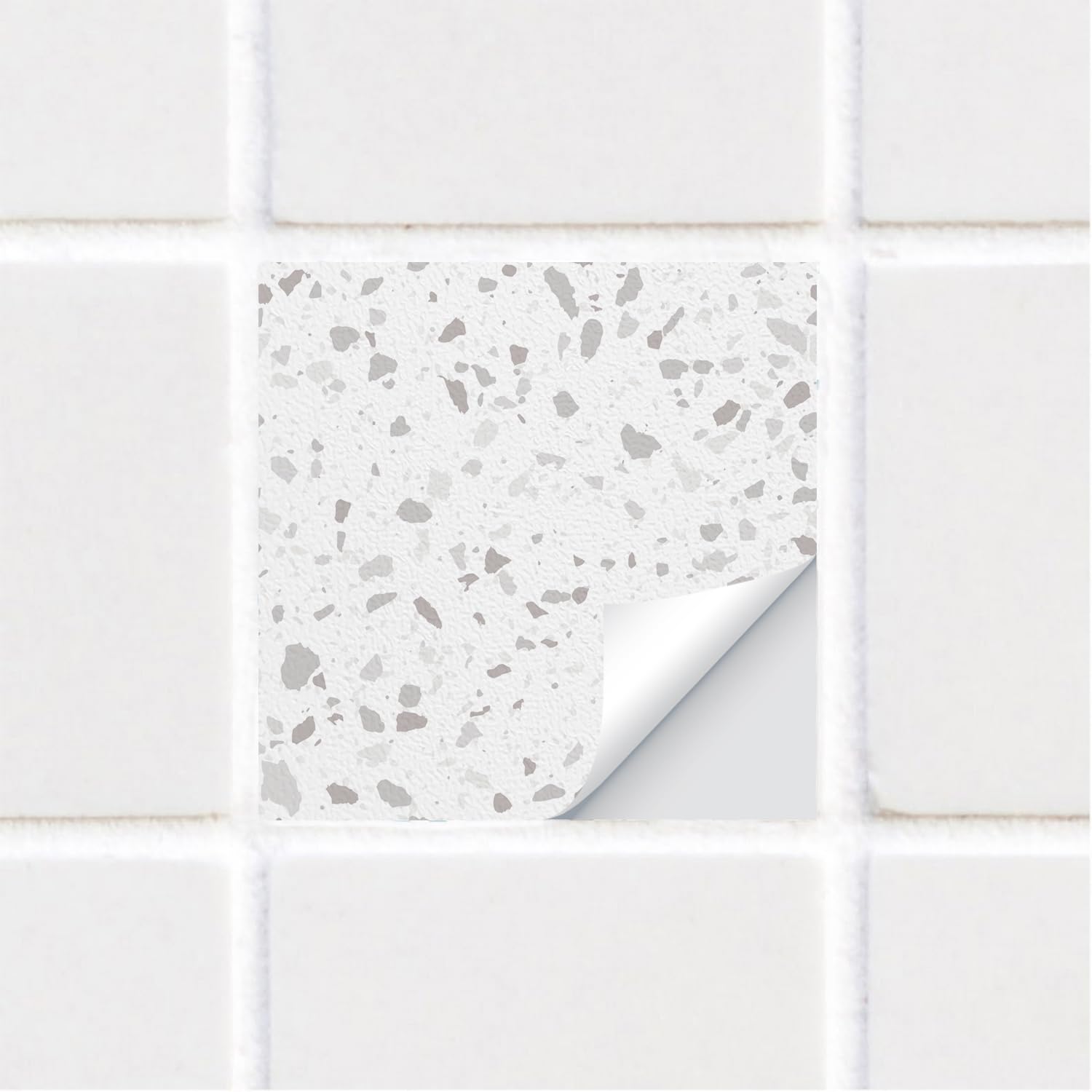 Alwayspon Tile Sticker, White Terrazzo Self Adhesive Stick on Tiles Transfer Sticker for Bathroom Kitchen, Splashback for Cooker, Peel and Stick Adhesive Vinyl Wall Tiles Sticker, 10PcsX15cm/6inch