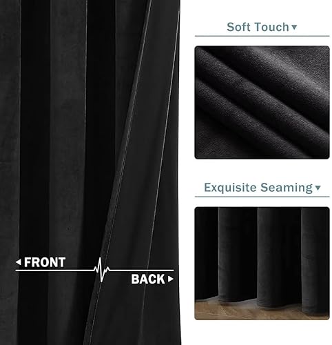 Miniatura 5 de YURIHOME Cortinas opacas de terciopelo negro de 90 pulgadas para dormitorio, con aislamiento térmico, oscurecimiento de la habitación, bloqueo solar