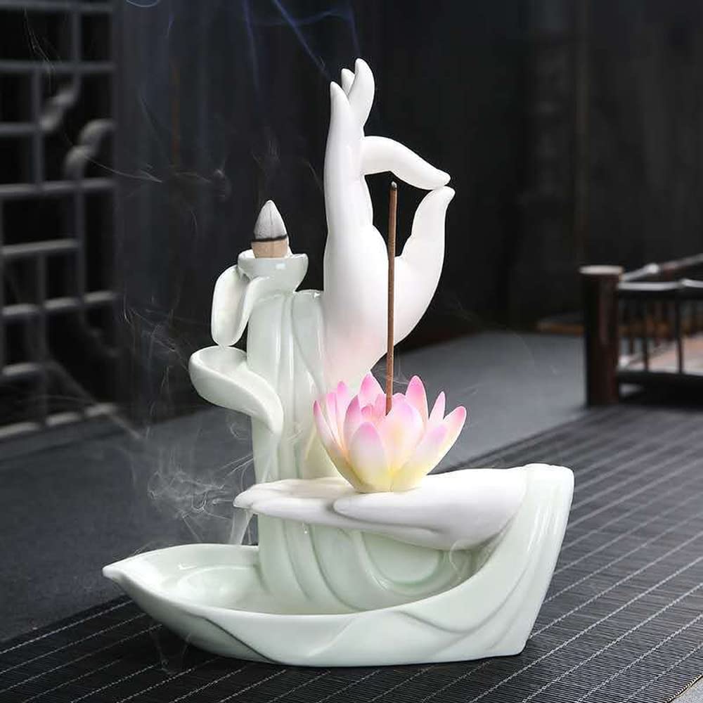 XIALON 21.2cm Cerámica Incienso Quemador Buda Mano Reflujo Lotus Censer Decoración del Hogar