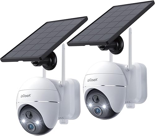ieGeek Cámaras de seguridad inalámbricas para exteriores, paquete de 2 unidades, cámara para exteriores 2K inalámbrica WiFi 360 PTZ, cámara de