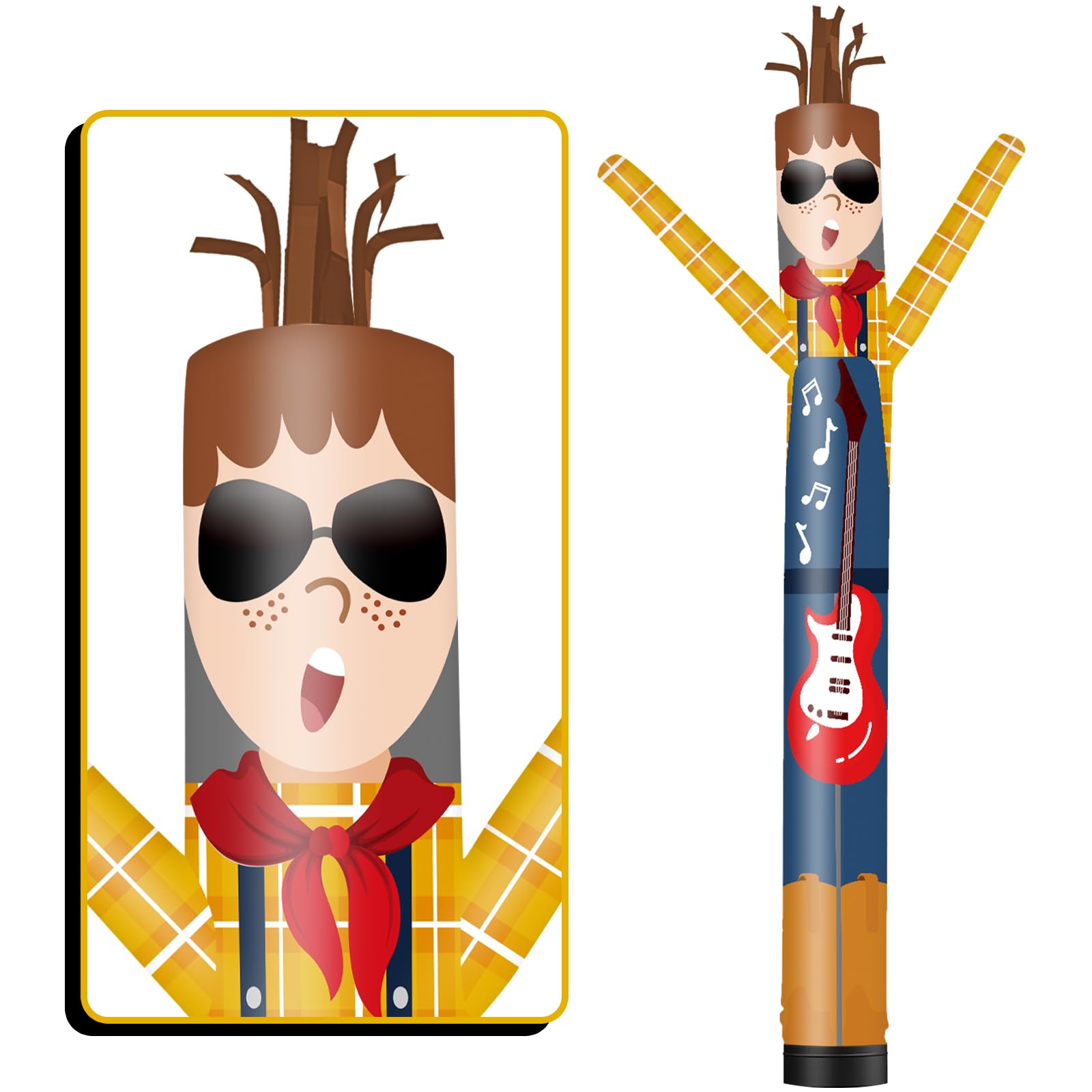 FSFLAG 10ft tall inflatable tube man wacky air dancer guitarist-yellow Wacky Wave Dancer (diameter 12 inches) for outdoor decoration advertising commercial business events (blower not included)
