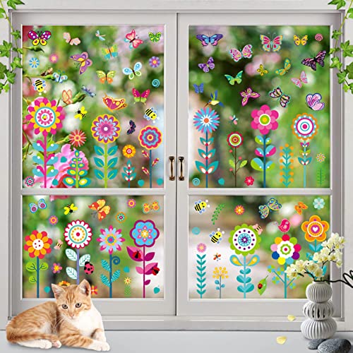 99 PCS Stickers Fenetre Printemps, Décorations de Fenêtre Printemps Autocollants de Fenêtre de Printemps Fleurs Autocollants Papillon, Pour la décoration de vitres, articles de fête
