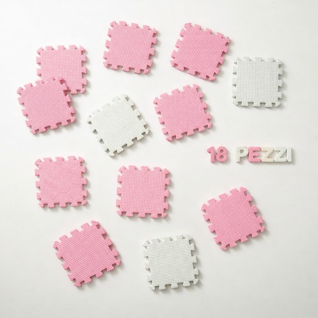 Tappeto Puzzle Bambini in EVA Antiscivolo – 18 Pezzi Rosa e Grigio 29,5x29,5 cm, Morbido e Atossico, Tappetone Gioco per Gattonare, Certificato CE, WELLDER
