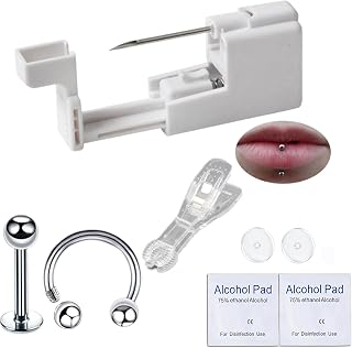 Body Piercing Kit for Nipple,Tongue,Eyebrow,Lip,Belly Button,316L Surgical Stainless Steel Ring,at Home Self Body Piercer Kit
