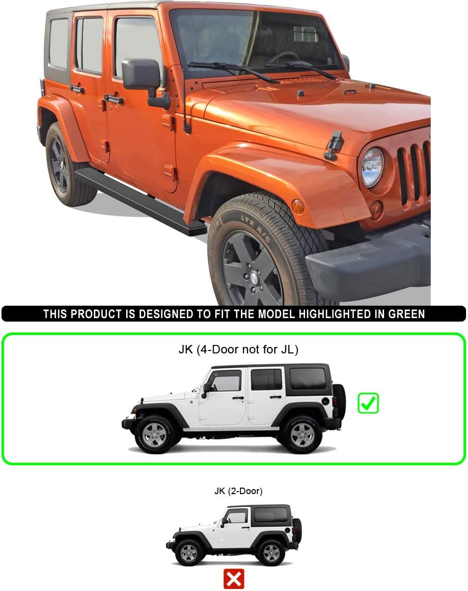 for 2007-2018 Wrangler JK Sport Utility 4-Door (Nerf Bar | Side Steps) 5" Black Eboard Running Boards