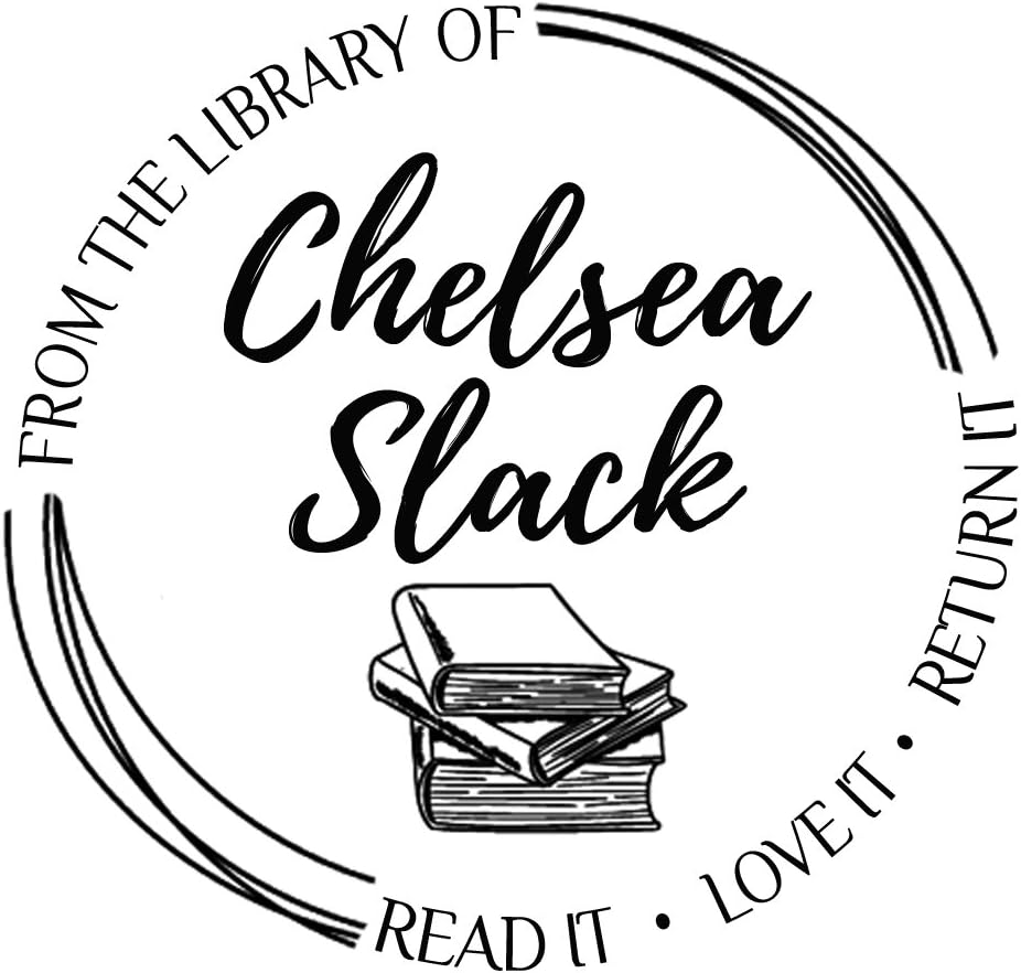 from The Library of Book Stamp Read it Love it Return it Custom Teacher Name Text Self Inking Return Address Business Personalized Name pre Ink Round Stamp 1.5"