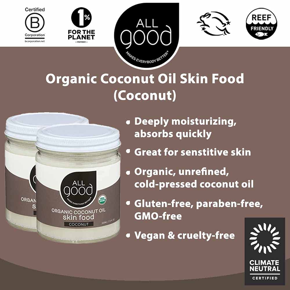 All Good Organic Coconut Oil Skin Food - Natural Moisturizing Skin Care - Non GMO - Vegan (2-Pack) (Coconut)