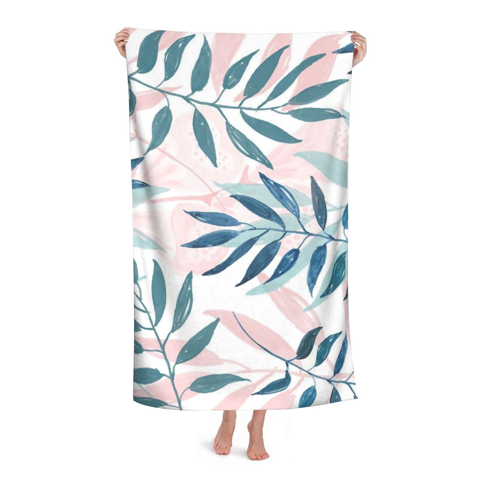 LSRCPD Spring Summer Floral Leaves Beach Towel Highly Absorbent Microfiber Beach Blanket Soft Bath Towels 80 x 130 cm