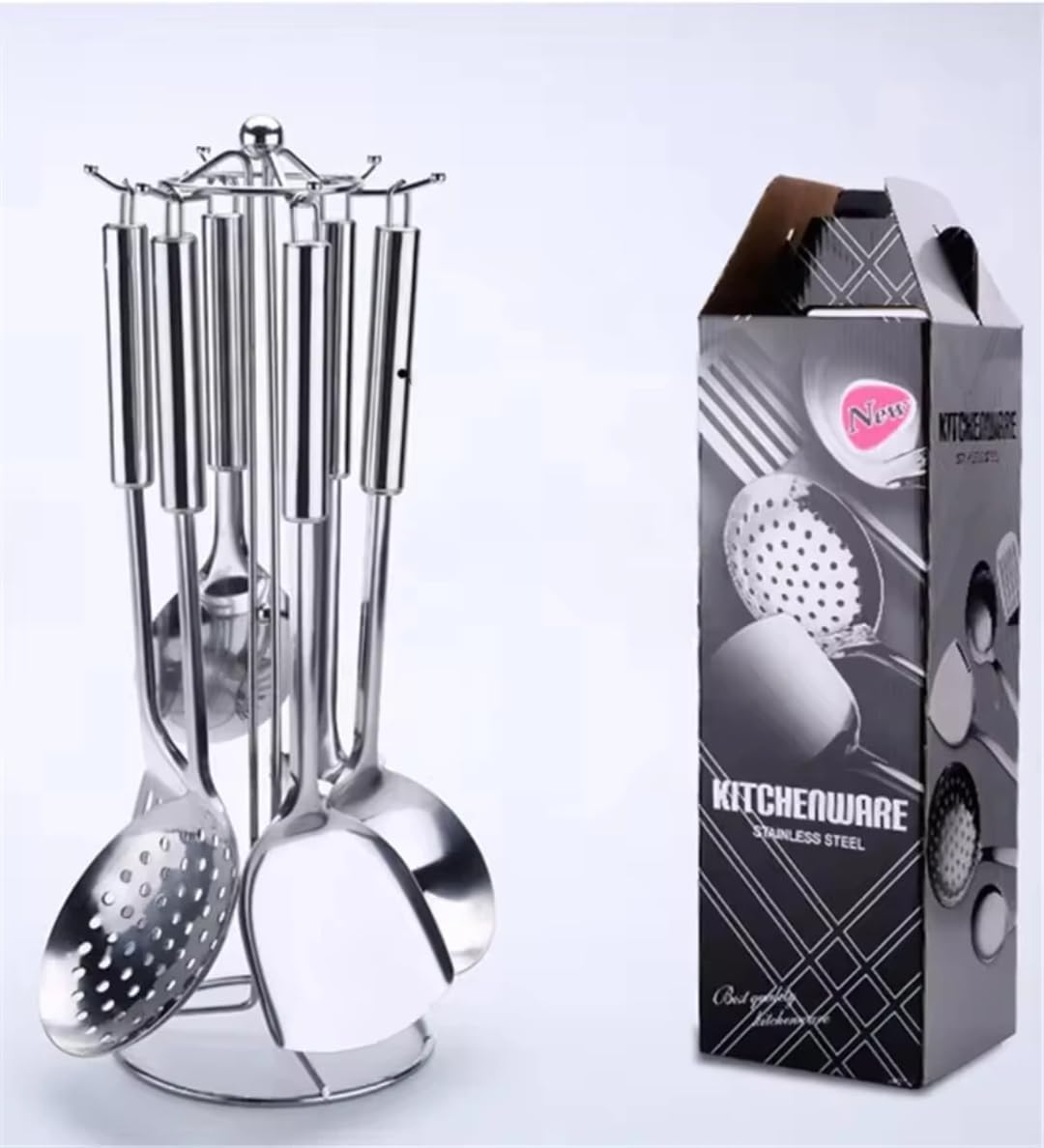 Stainless Steel Wok Utensils Set – 6-Piece Heat Resistant Kitchen Cooking Tools with Ladle, Spatula & Slotted Spoon for Nonstick & Wok Pans