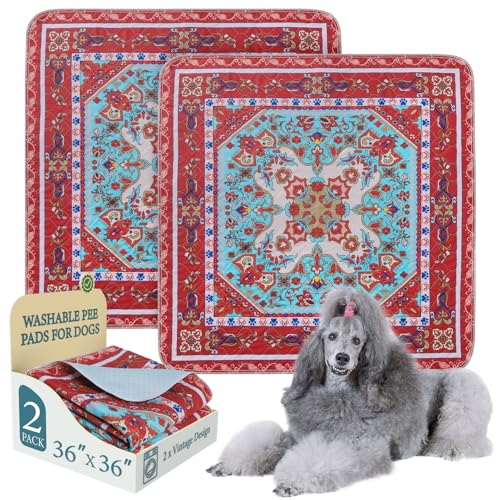 Image of Homimp Washable Pee Pads for Dogs, 2 Pack Reusable Puppy Pads Waterproof, Absorbent and Leakproof Dog Pee Pads, Non Slip Puppy Training Pads, Pet Mat for Floor, Crate, Couch, Whelping,Brown, 36 inchx36 inch