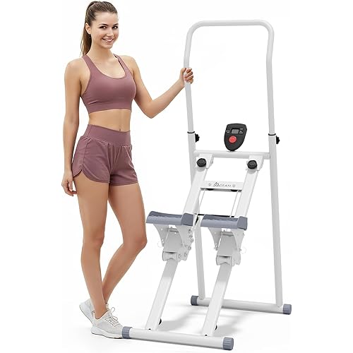 Mdeam Stair Stepper for Home Gym, Compact Folding Stair Climber Exercise Machine with Extended Step Range, Adjustable Handlebar & Pedals for Full-Body Workout