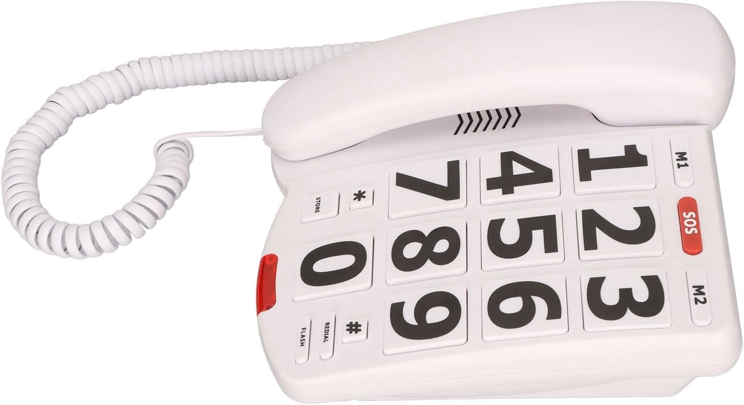 Corded Telephone with Large Buttons, Loud Volume and Fast Redial for The Elderly, Home Telephone for The Visually and Hearing Impaired, ABS Material