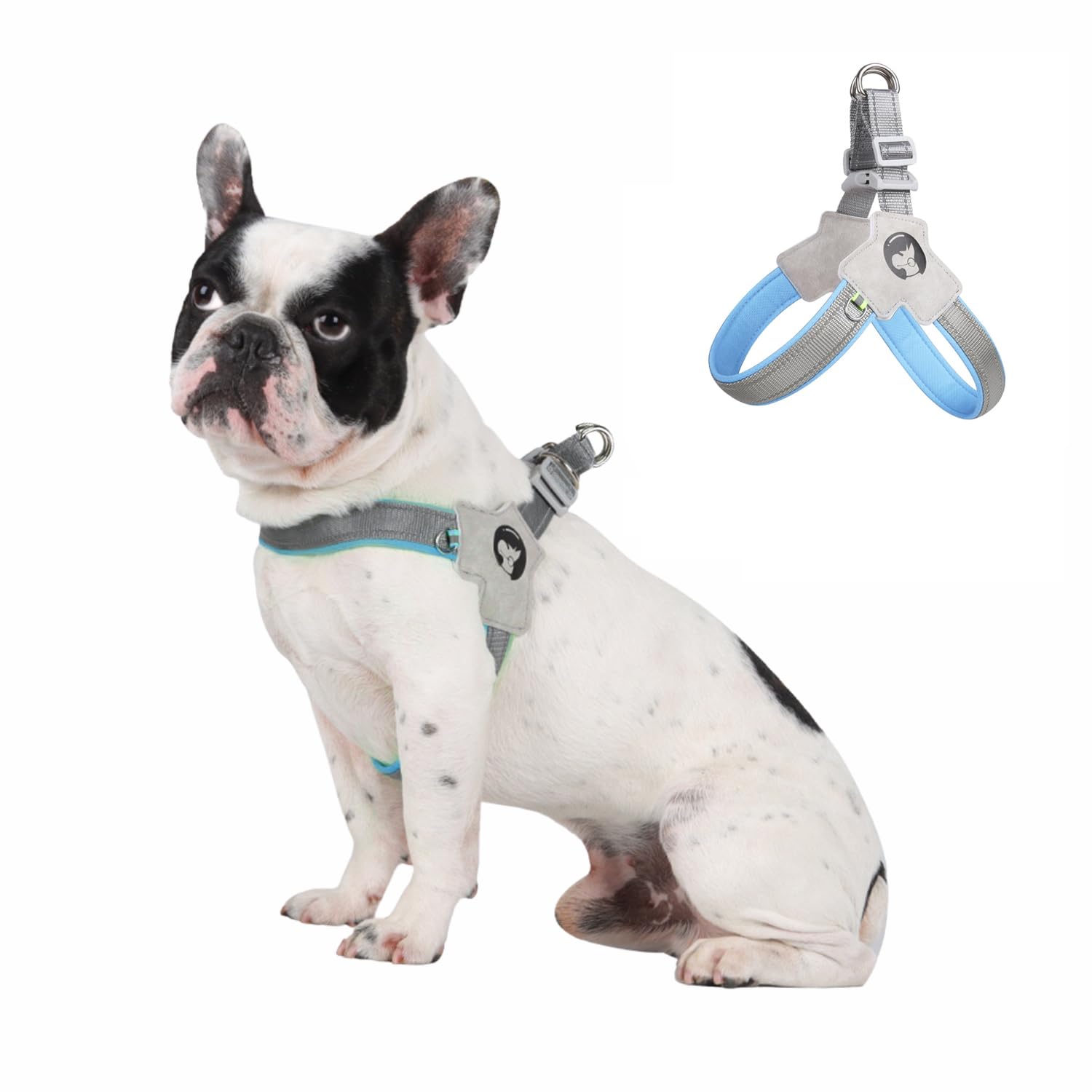 MeiAOBest No Pull Dog Harness,Step in Dog Harness Vest with Reflective Stripe,Breathable Mesh Padded Pet Y-Harness for Small Medium Dogs_L(Blue)