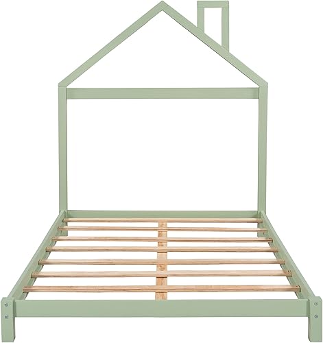 Miniatura 7 de Marco de cama matrimonial para niños con cabecero y listones, plataforma de madera con cabecera en forma de casa, cama de tamaño matrimonial para