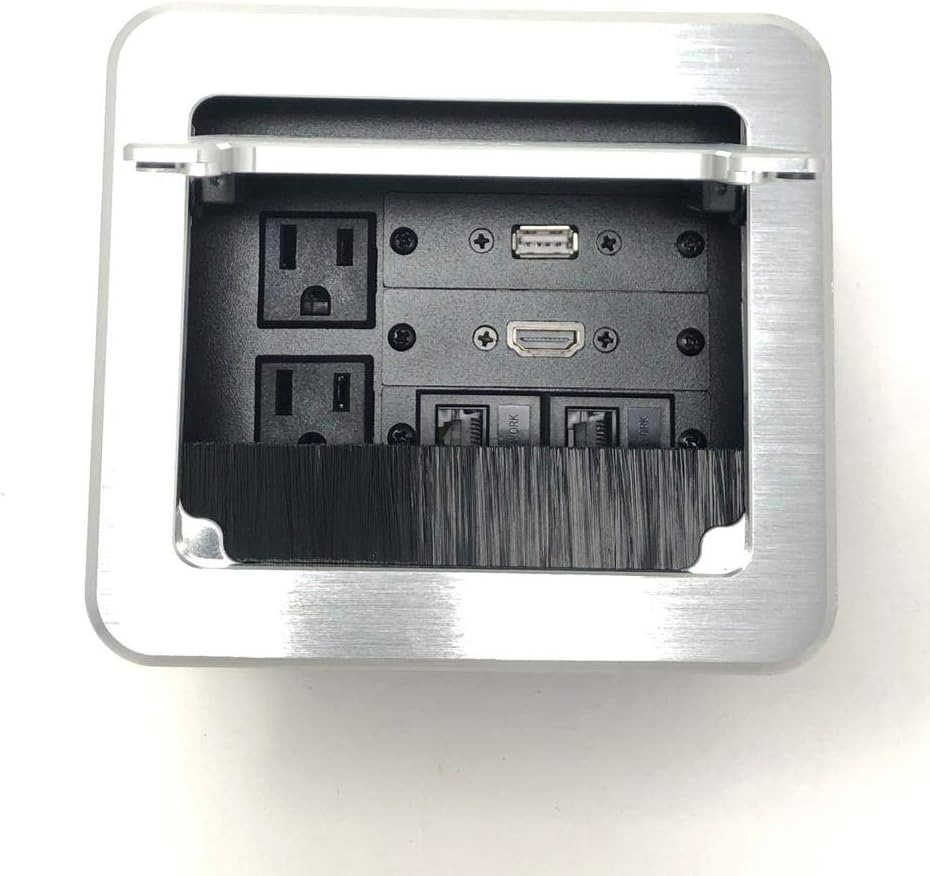 Yolkvisual Conference Table Connectivity AV Box 2 AC + 1 HDMI + 1 USB + 2 RJ45 Silver : Office Products