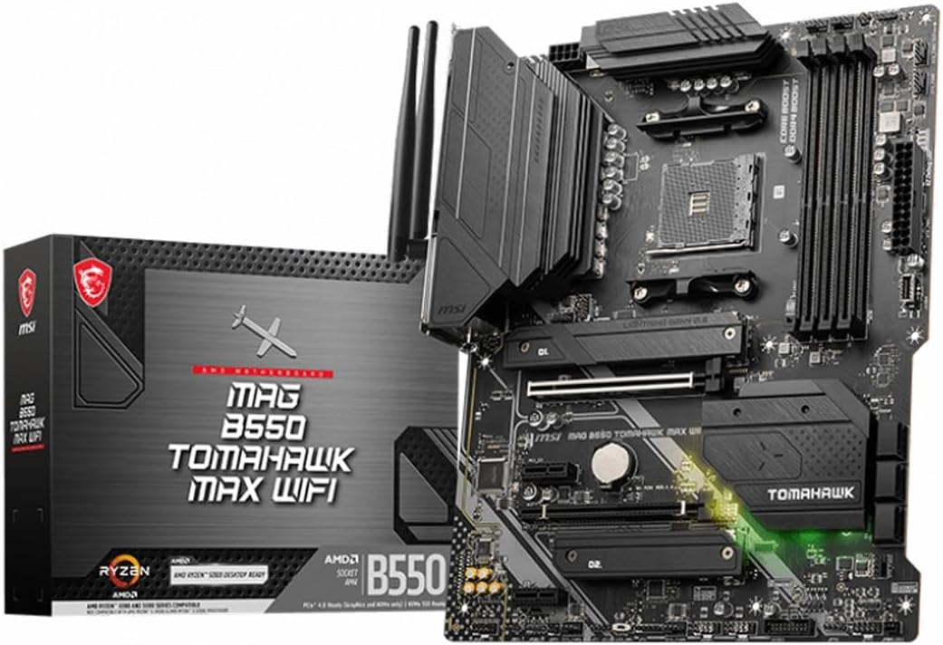 MAG B550 Tomahawk MAX WiFi Gaming Motherboard (AMD Ryzen 5000 Series, AM4, DDR4, PCIe 4.0, SATA 6Gb/s, M.2, USB 3.2 Gen 2, HDMI/DP, Wi-Fi 6E, Bluetooth 5.2, 2.5Gbps LAN, ATX)
