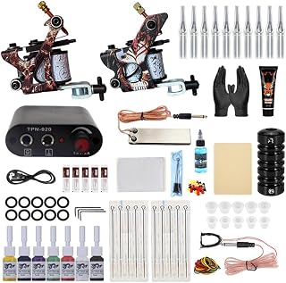 Complete Tattoo Kit - Mini Black Tattoo Set Tattoo Dual Machine Tattoo Equipment Coil Machine Tattoo Set for Liner Shader Coloring Beginner Tattoo Artists