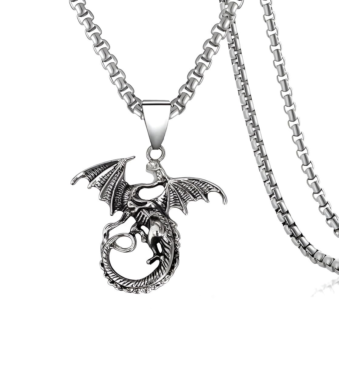 Game of Thrones Dragon Pendant Locket with 24inch Box Stainless Steel Neck Chain-image-43