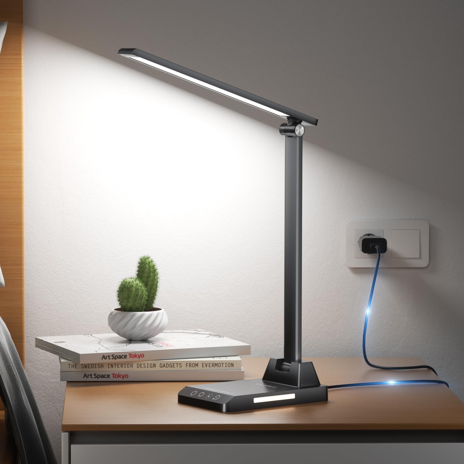 Ylatoial Lámpara Escritorio, Flexo Led Escritorio, 5 Modos,10 Niveles de Brillo Lámpara Escritorio LED, Temporizador de 30/60min Lampara Escritorio Led, Función de Memoria Flexo Escritorio, Negro